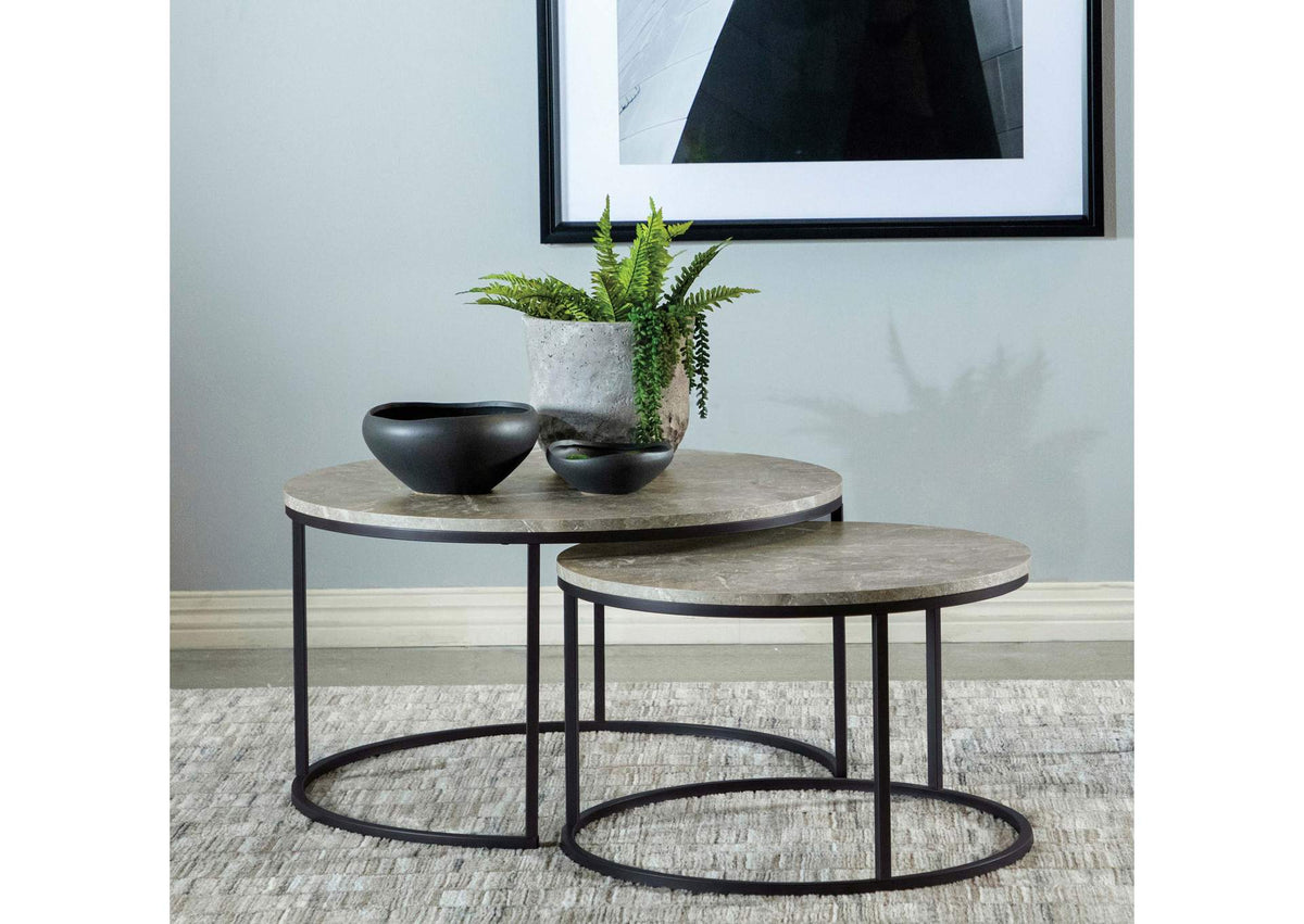 Lainey 2-piece Round Faux Marble Nesting Coffee Table Grey