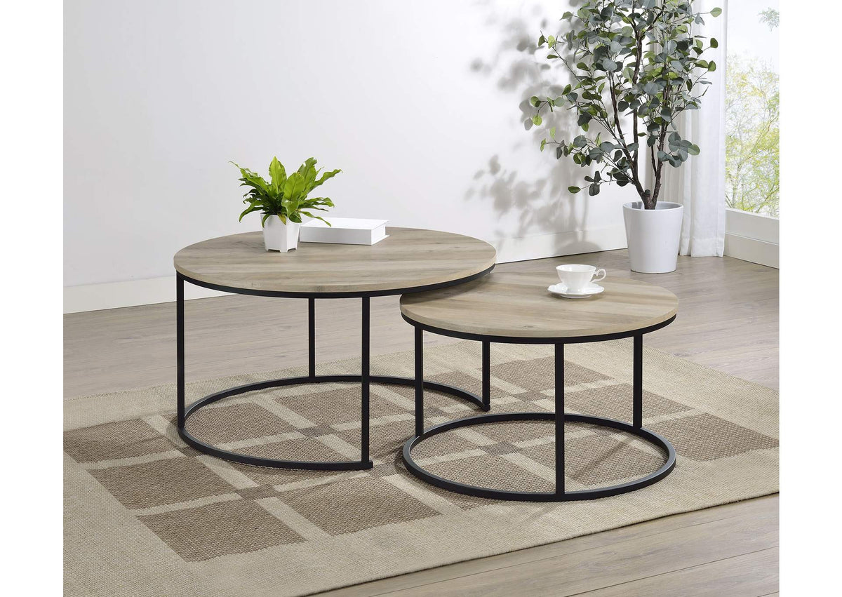 736040 Lainey 2-piece Round Nesting Coffee Table Distressed Pine