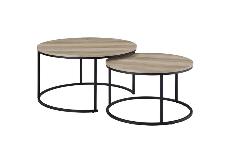736040 Lainey 2-piece Round Nesting Coffee Table Distressed Pine