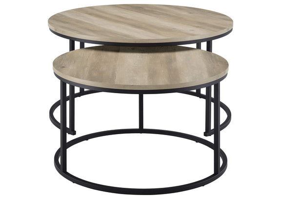 736040 Lainey 2-piece Round Nesting Coffee Table Distressed Pine