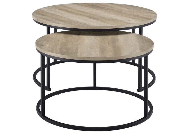 736040 Lainey 2-piece Round Nesting Coffee Table Distressed Pine