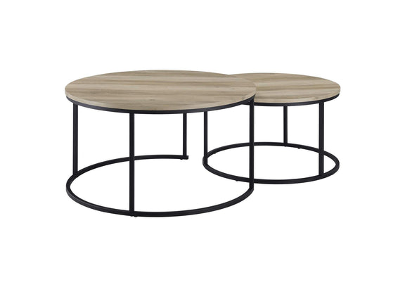 736040 Lainey 2-piece Round Nesting Coffee Table Distressed Pine