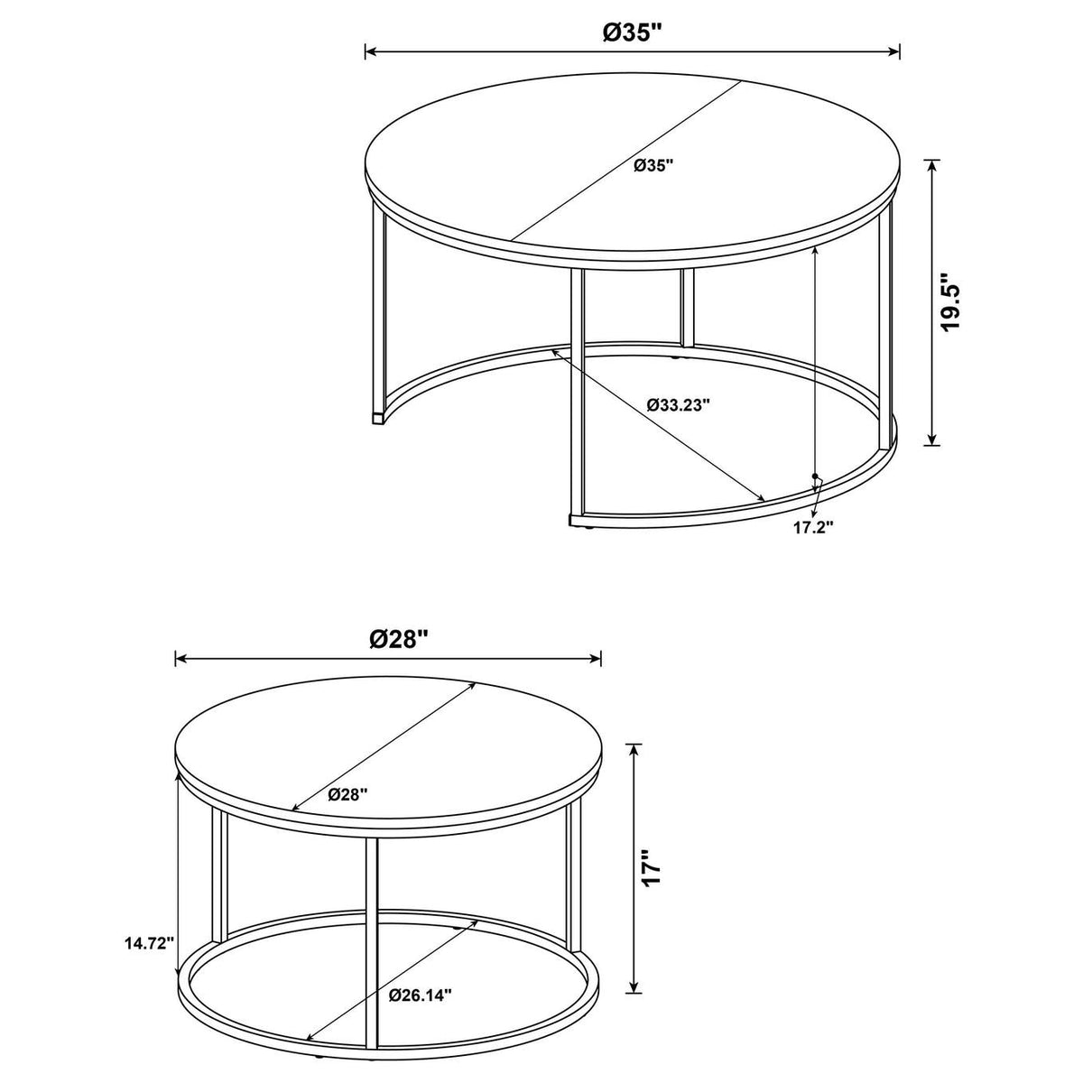 736040 Lainey 2-piece Round Nesting Coffee Table Distressed Pine