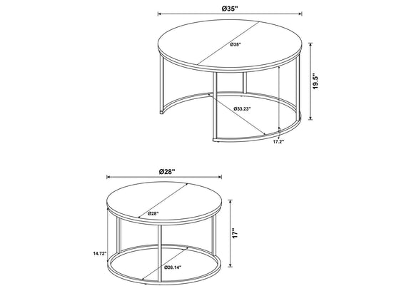 736040 Lainey 2-piece Round Nesting Coffee Table Distressed Pine