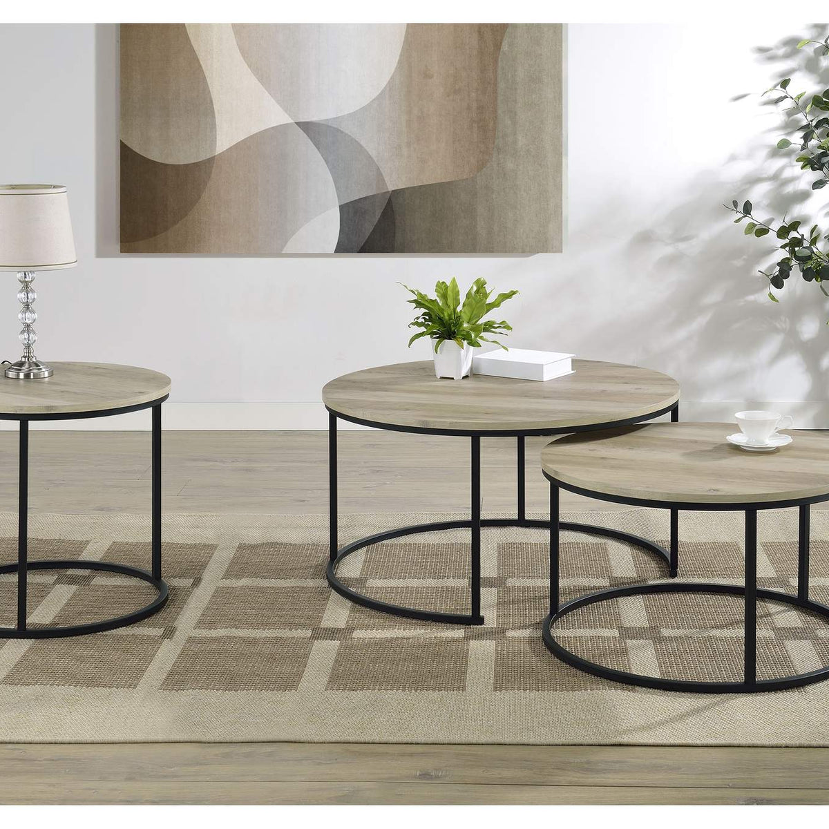 736040 Lainey 2-piece Round Nesting Coffee Table Distressed Pine