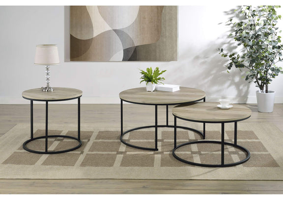 736040 Lainey 2-piece Round Nesting Coffee Table Distressed Pine