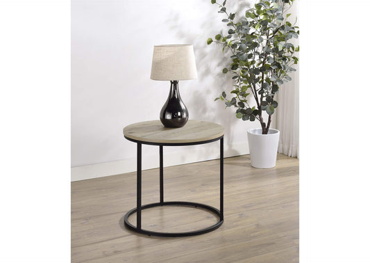 736047 Lainey Round Occasional Side End Table Distressed Pine