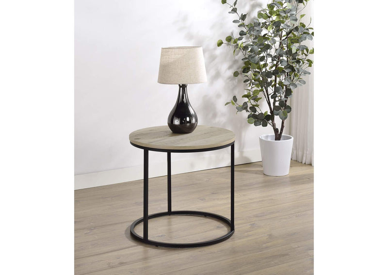 736047 Lainey Round Occasional Side End Table Distressed Pine