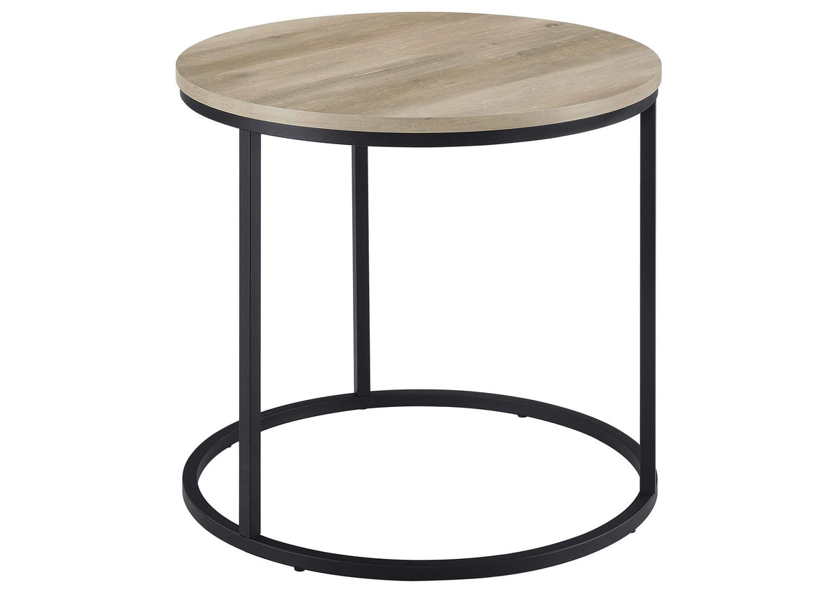 736047 Lainey Round Occasional Side End Table Distressed Pine