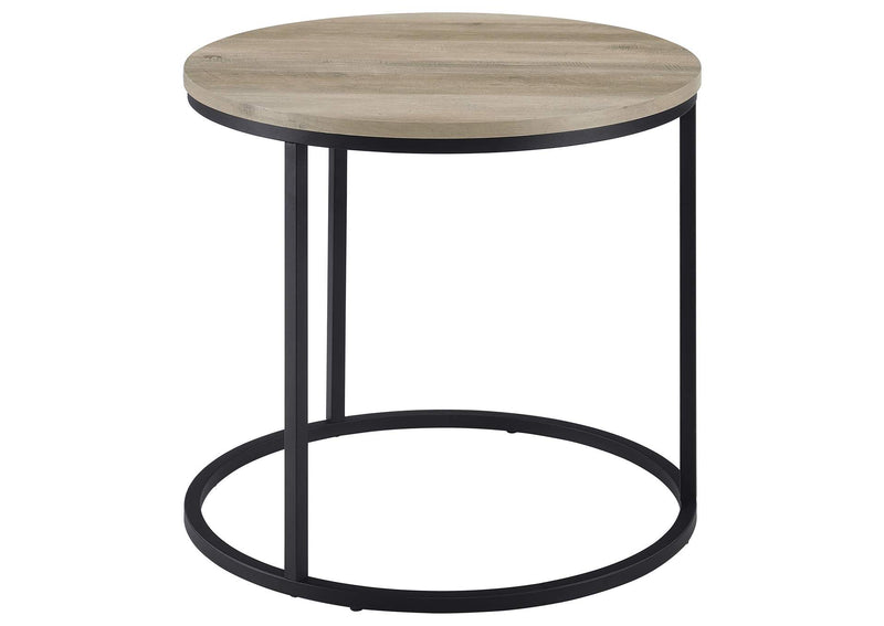 736047 Lainey Round Occasional Side End Table Distressed Pine