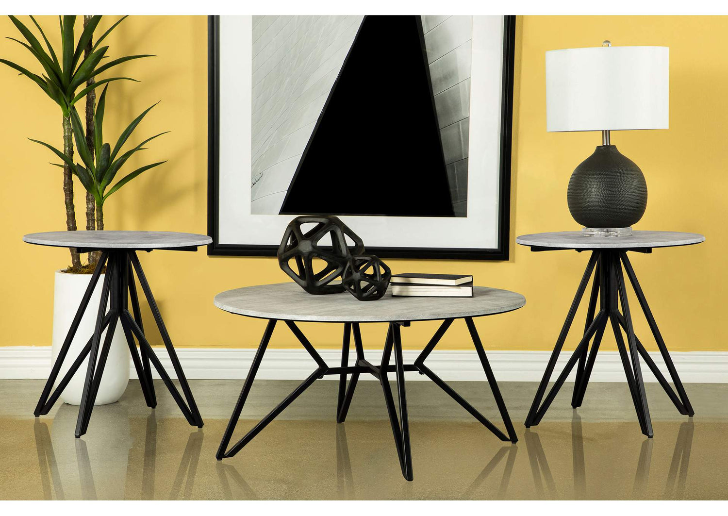 736178-S3 Hadi 3-piece Round SmartTop Coffee and End Table Set Cement