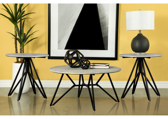 736178-S3 Hadi 3-piece Round SmartTop Coffee and End Table Set Cement