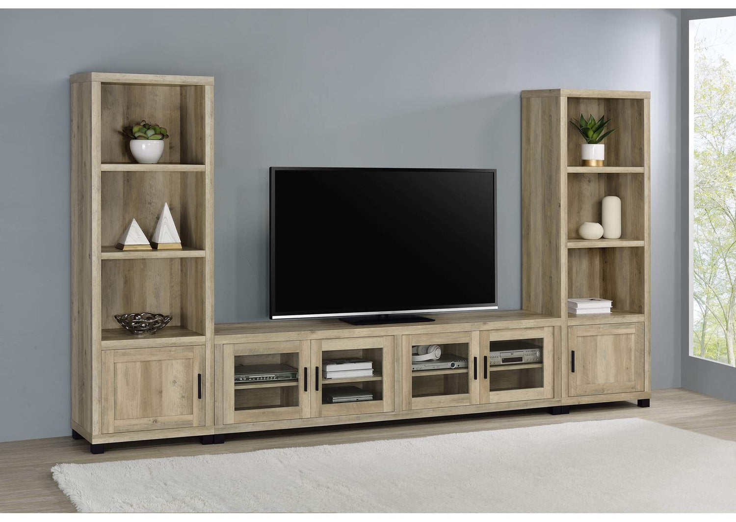 Sachin 3-piece 79-inch TV Entertainment Center Antique Pine