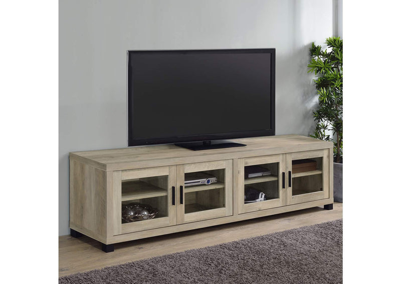 736283 Sachin 4-door Engineered Wood 79-inch TV Stand Distressed Pine
