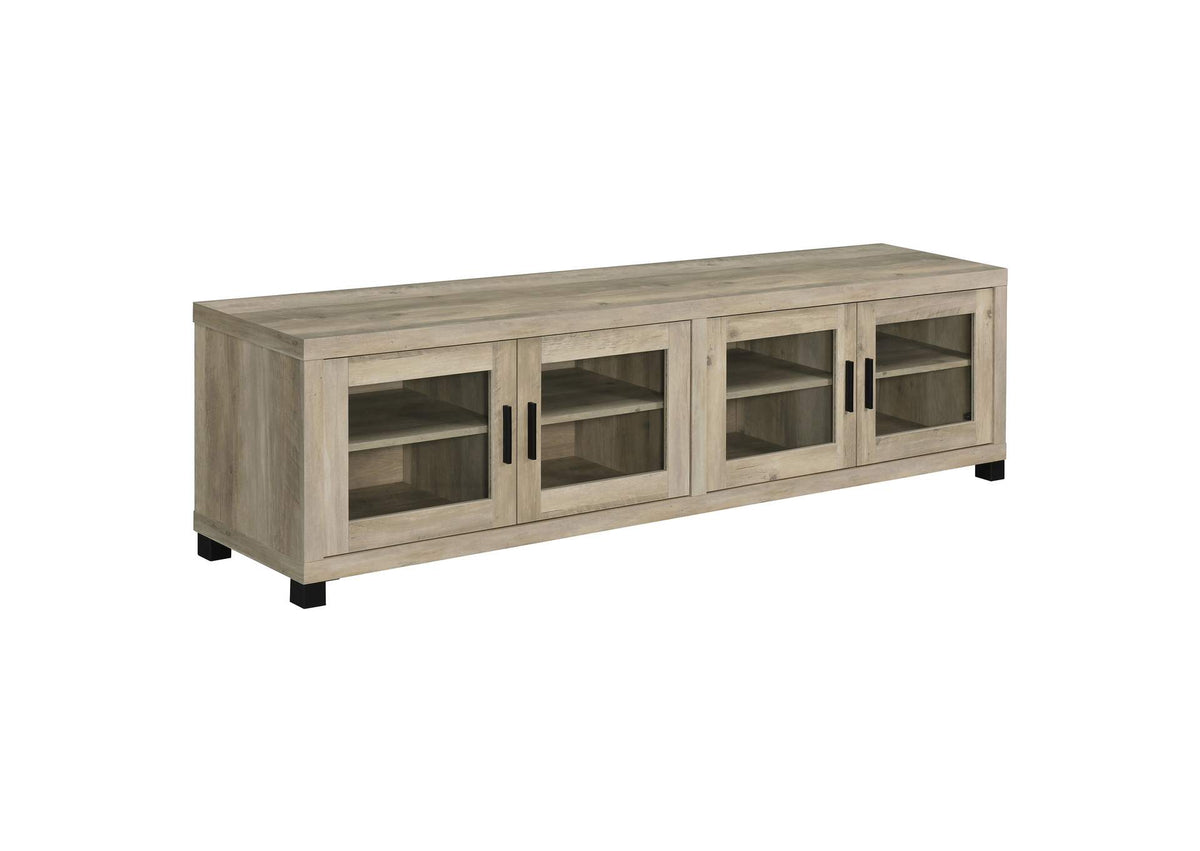 736283 Sachin 4-door Engineered Wood 79-inch TV Stand Distressed Pine
