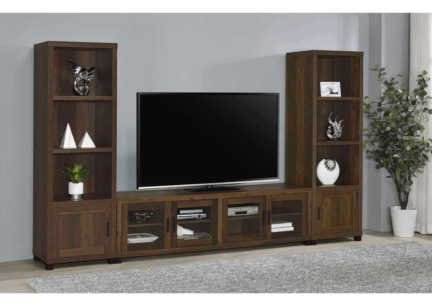 Sachin 3-piece 79-inch TV Entertainment Center Dark Pine