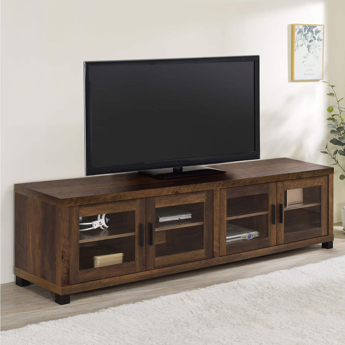 736293 Sachin 4-door Engineered Wood 79-inch TV Stand Dark Pine