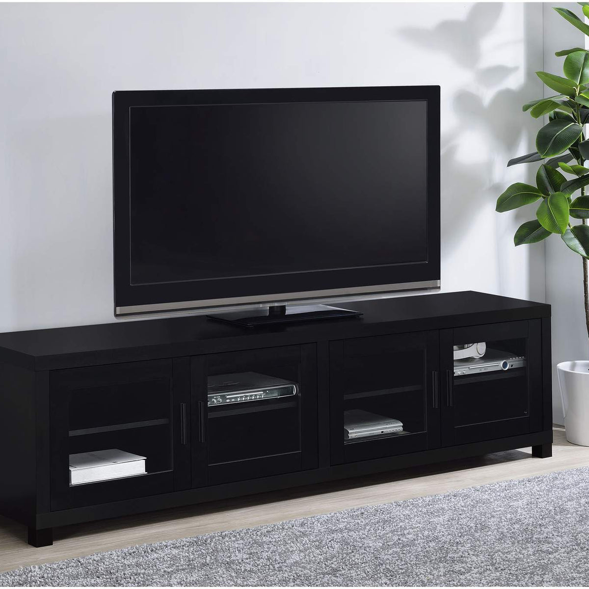 736303 Jupiter 4-door Engineered Wood 79-inch TV Stand Black