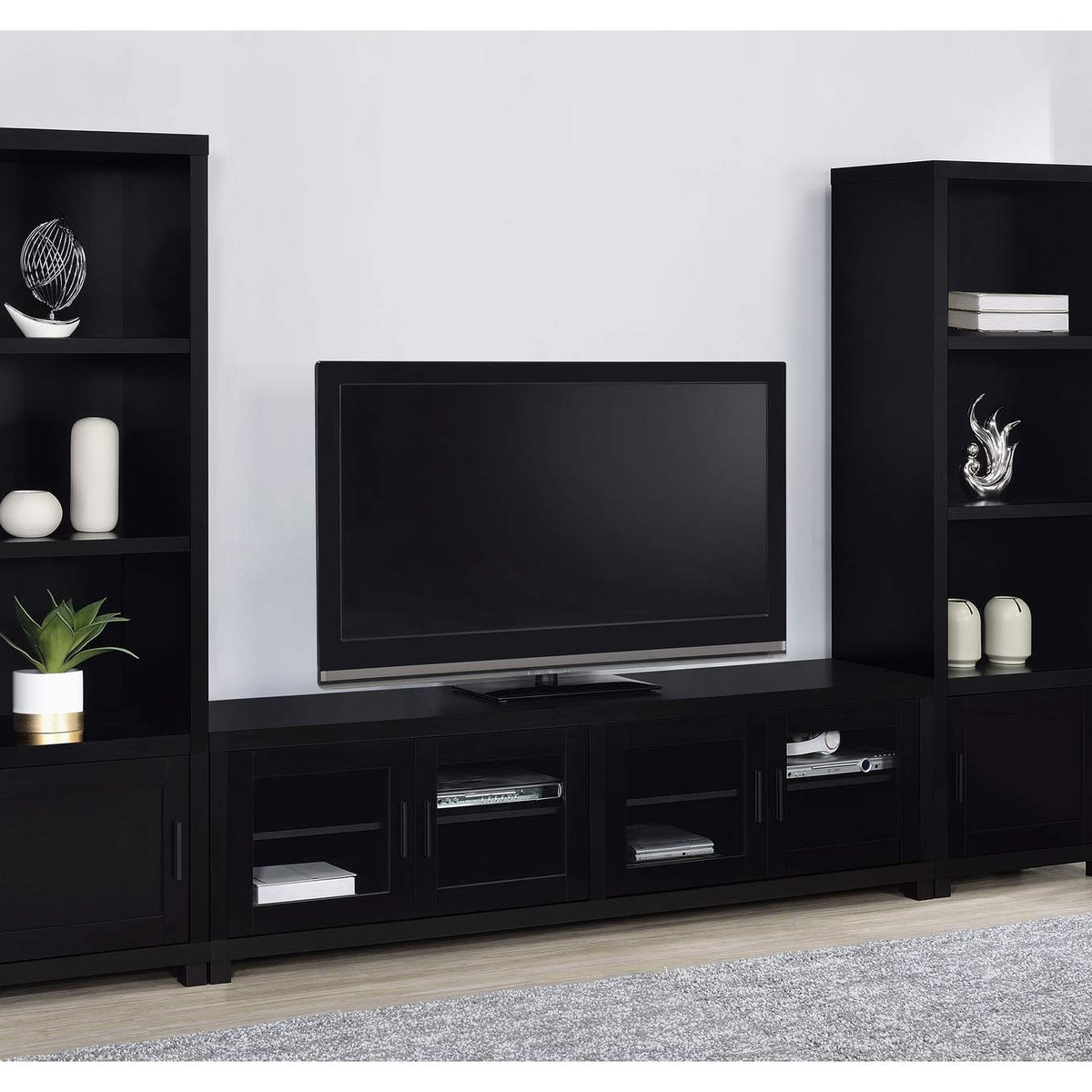 736303 Jupiter 4-door Engineered Wood 79-inch TV Stand Black