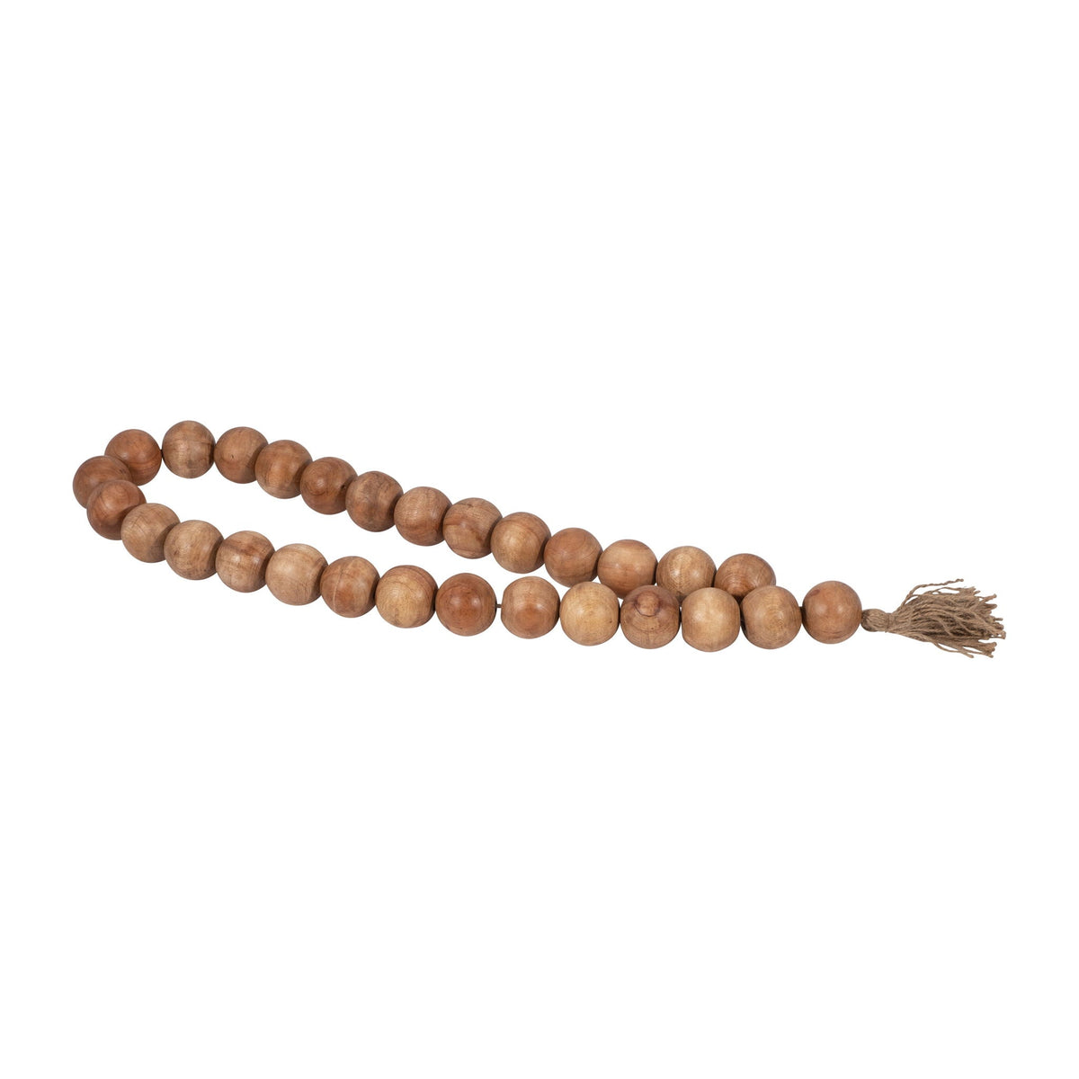 Wood 28" Large Beaded Garland With Tassel - Natural