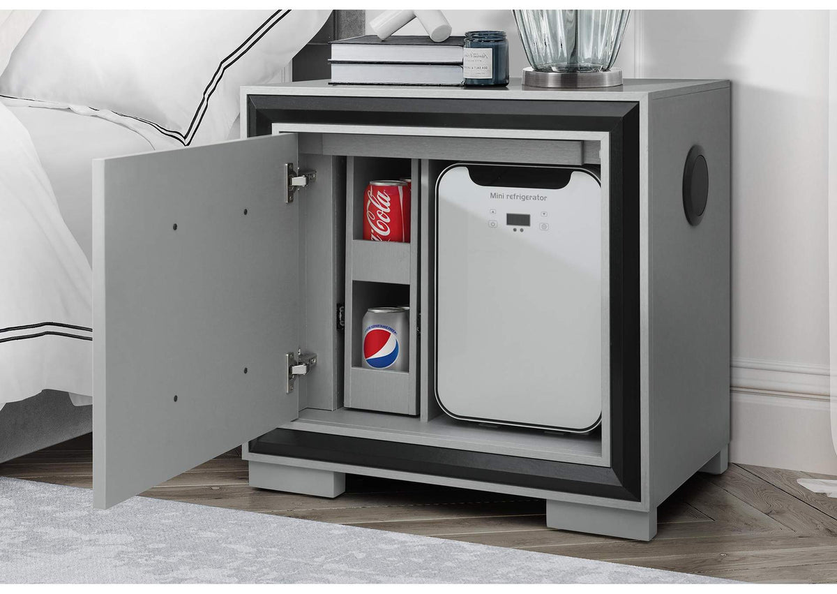 AMELIA-GREY_BLACK-NS_W_COOLER_&_SPEAKER AMELIA GREY - BLACK NIGHTSTAND WITH COOLER AND SPEAKER