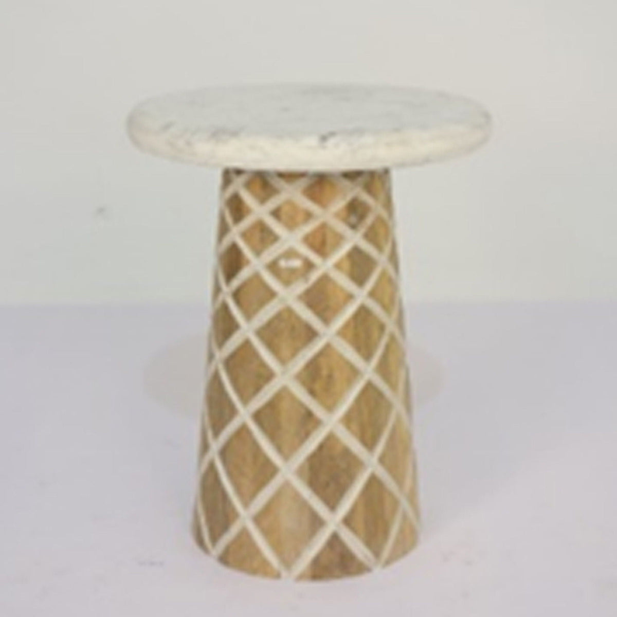 Diamond Carved Wood Marble Top - Natural / Whitewash
