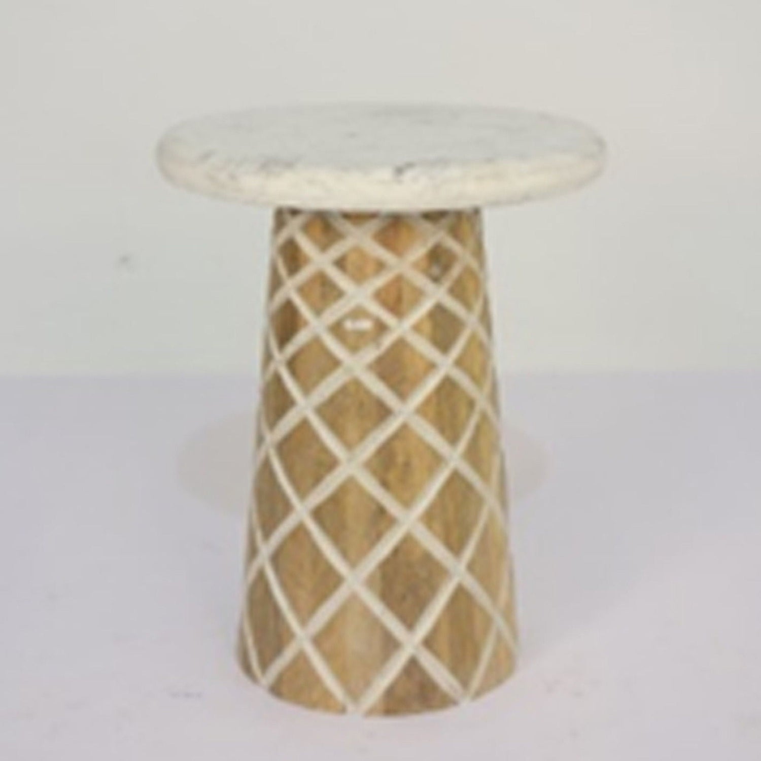 Diamond Carved Wood Marble Top - Natural / Whitewash