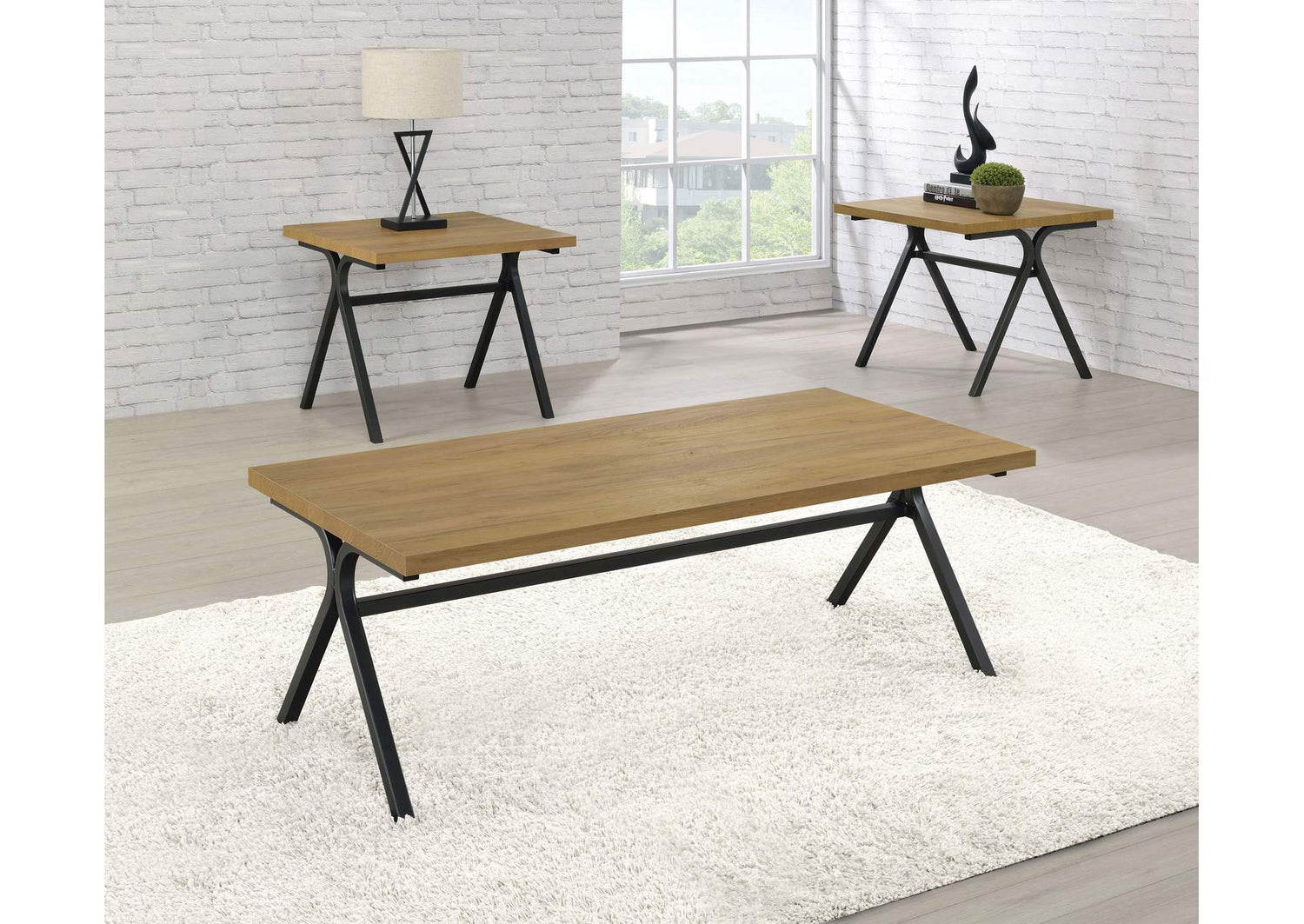 Colmar 3-piece Engineered Wood Coffee Table Set Golden Oak