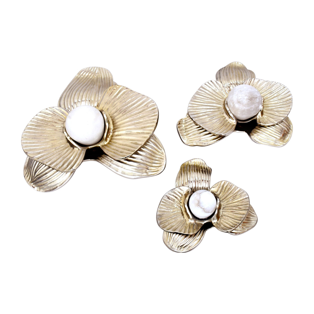 10" / 12" / 16" Metal Womack Wall Flowers (Set of 3) - Gold