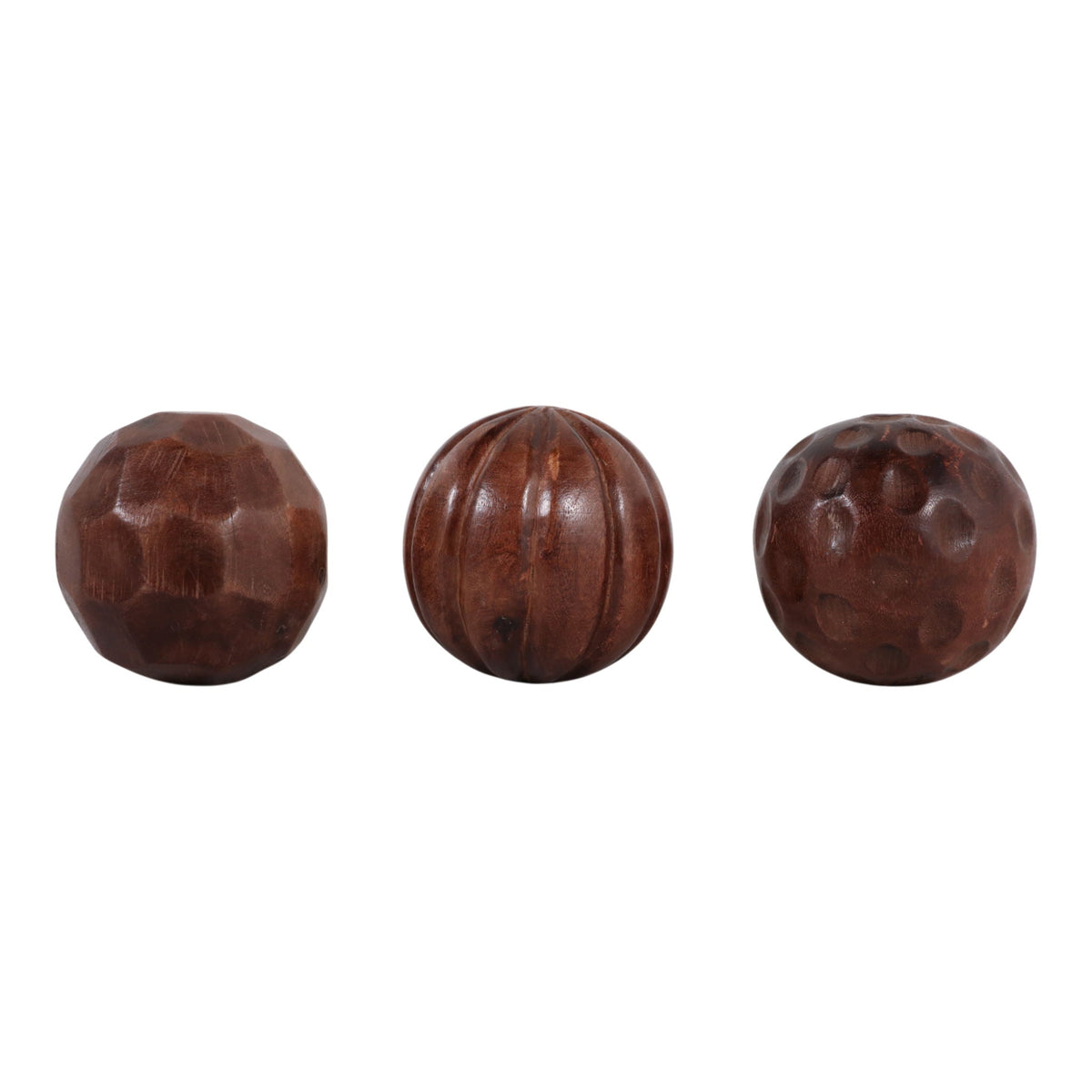 5" Mango Wood Orbs Assorted Designs (Set of 3) - Brown