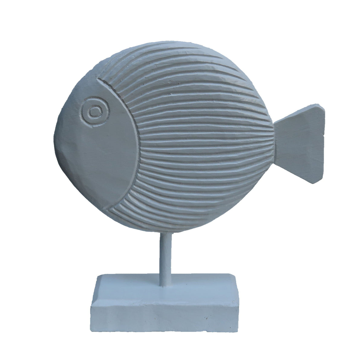 11" Fish On Stand Wood - White