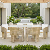 Driftbay - 7-Piece Coastal Rope Outdoor Dining Set - White / Natural