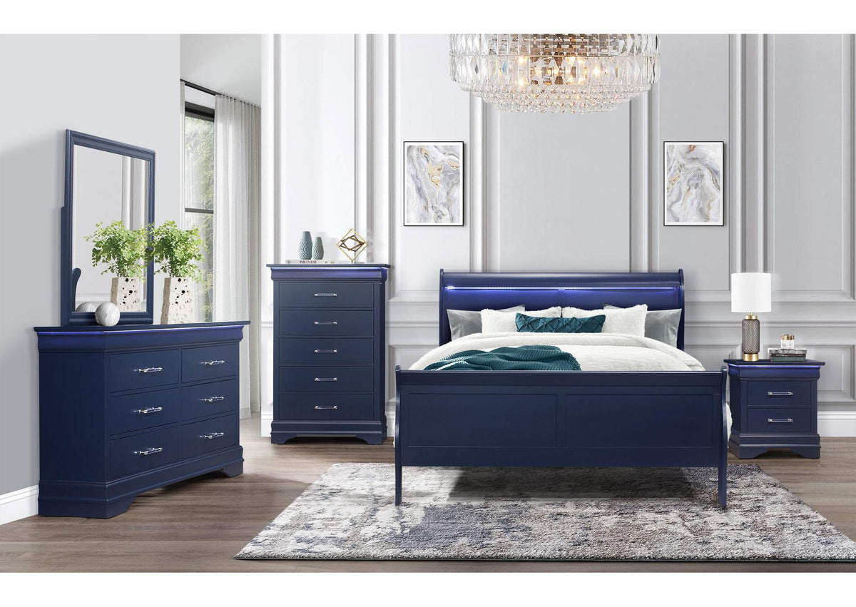 CHARLIE-BLUE-QB_DR_MR_2_NS CHARLIE BLUE QUEEN BED, DRESSER, MIRROR AND 2 NIGHTSTANDS