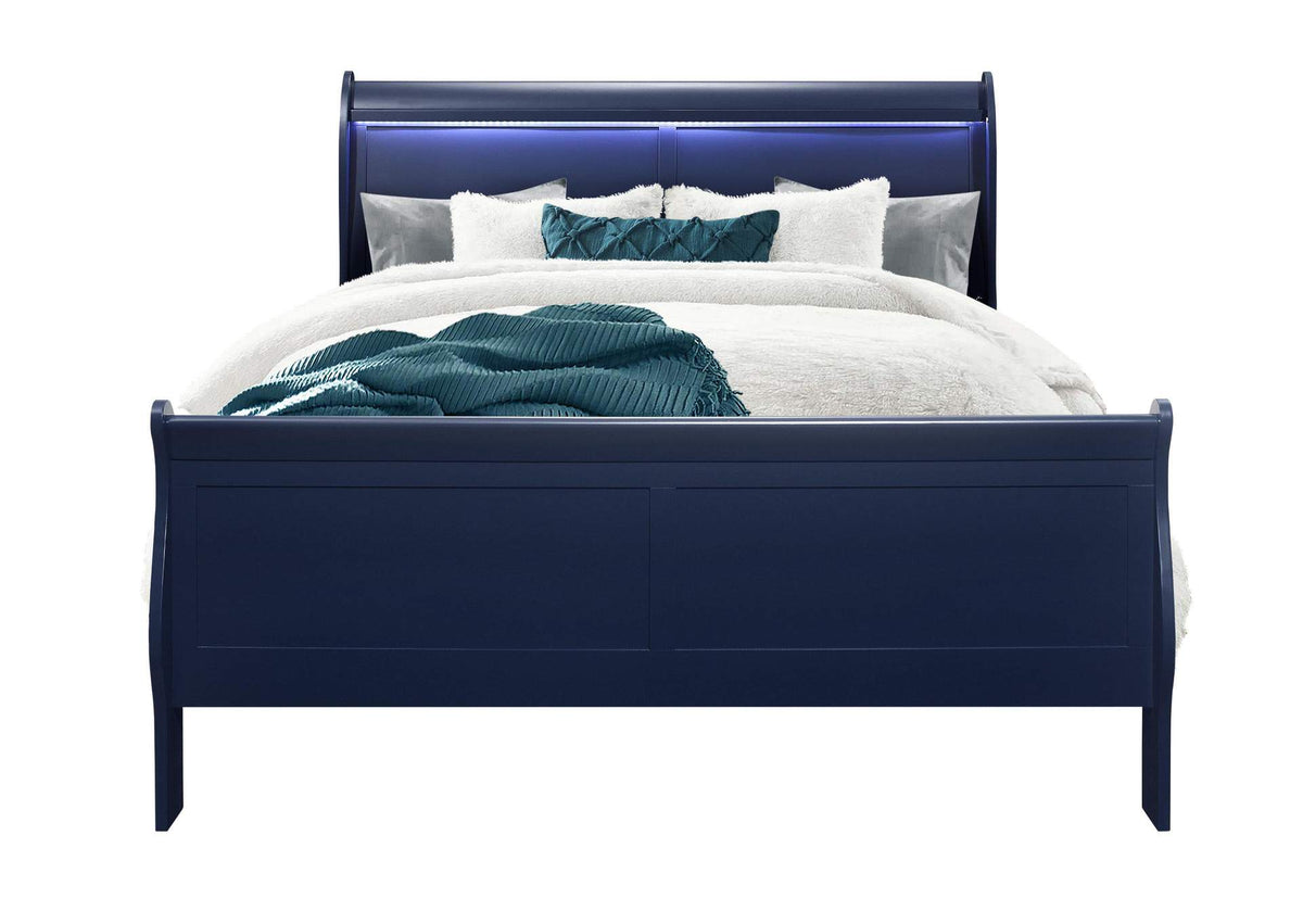 CHARLIE-BLUE-QB CHARLIE BLUE QUEEN BED WITH LED