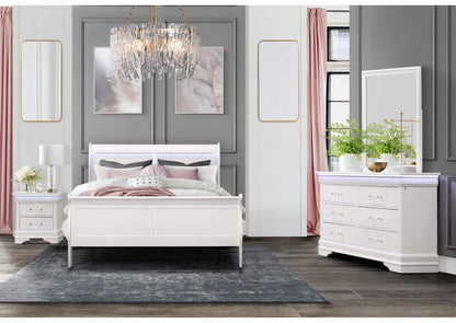 CHARLIE-WHITE-QB_DR_MR_NS CHARLIE WHITE QUEEN BED WITH LED, DRESSER, MIRROR AND NIGTHSTAND