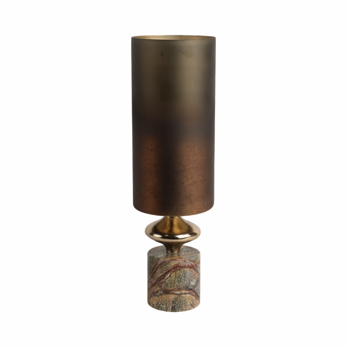 Kano Small Glass Hurricane With Stone Base - Dark Brown