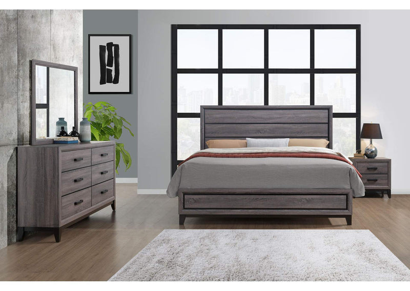 KATE-GR-KB_DR_MR_NS KATE FOIL GREY KING BED, DRESSER, MIRROR, NIGHTSTAND