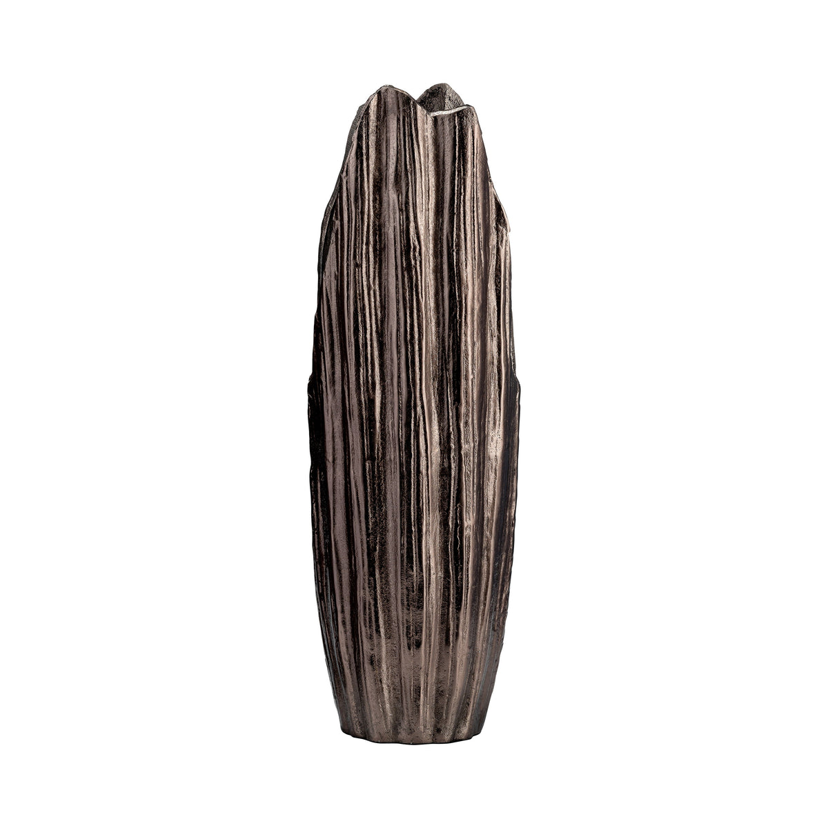 Metal Abstract Ridged Vase 20" - Black Nickel