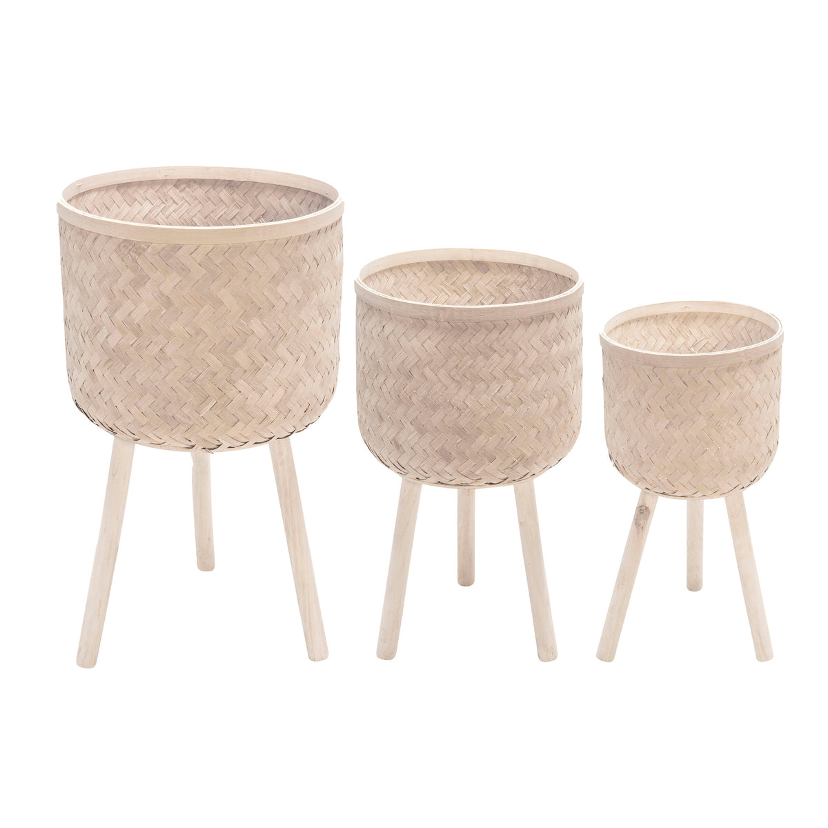 Bamboo Planters (Set of 3) - White Wash