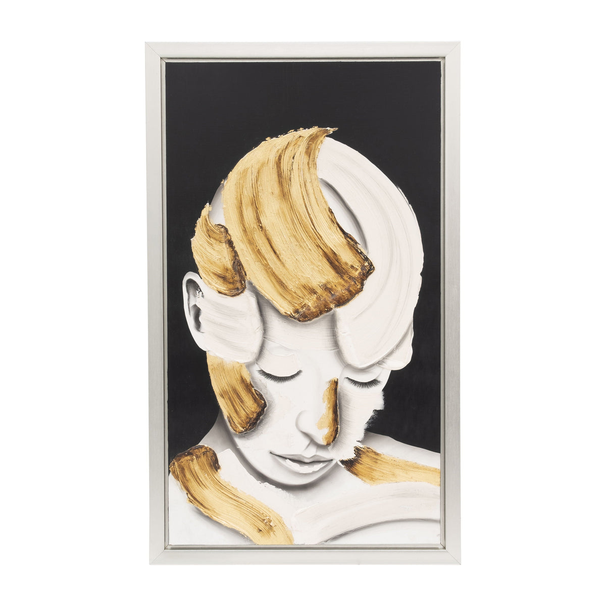 36X59" Hand Painted Deep Thought - White / Gold