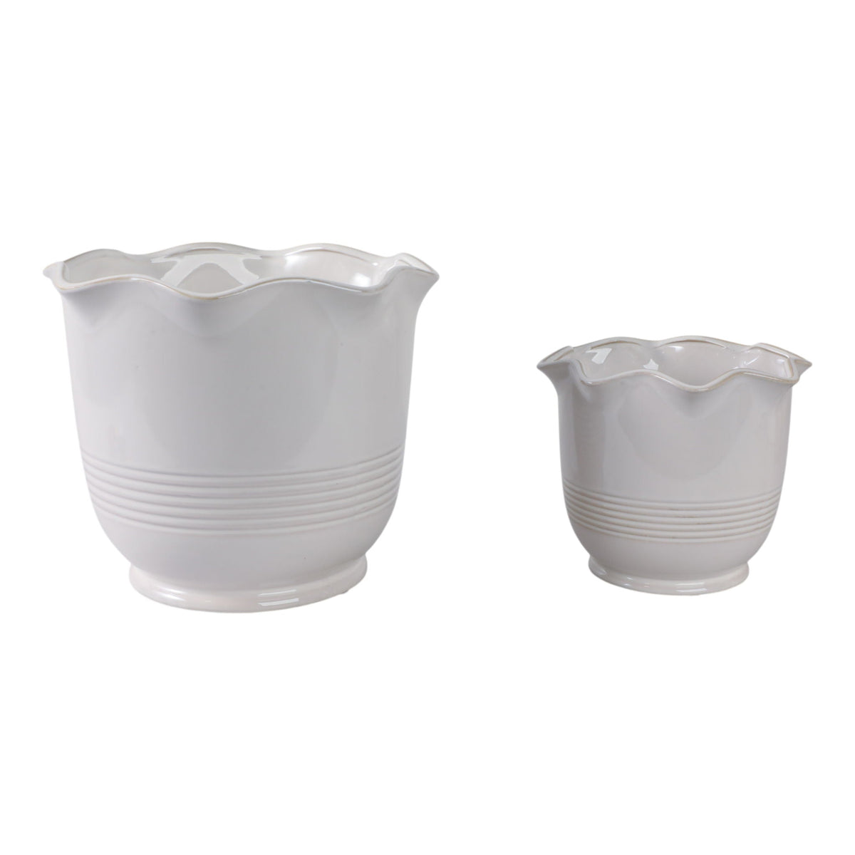 8" / 11" Ruffle Edge Planter (Set of 2) - Ivory