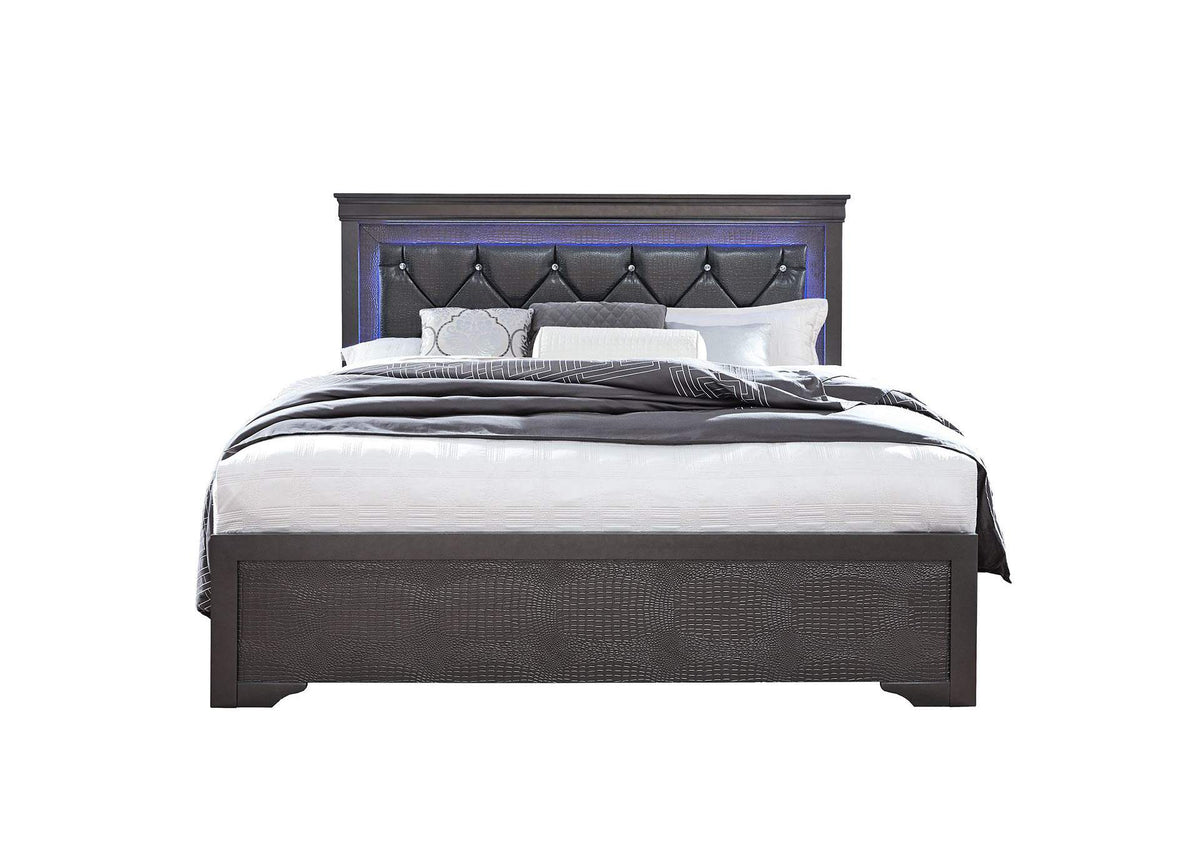 POMPEI-GR-KB-N POMPEI METALLIC GREY KING BED WITH LED