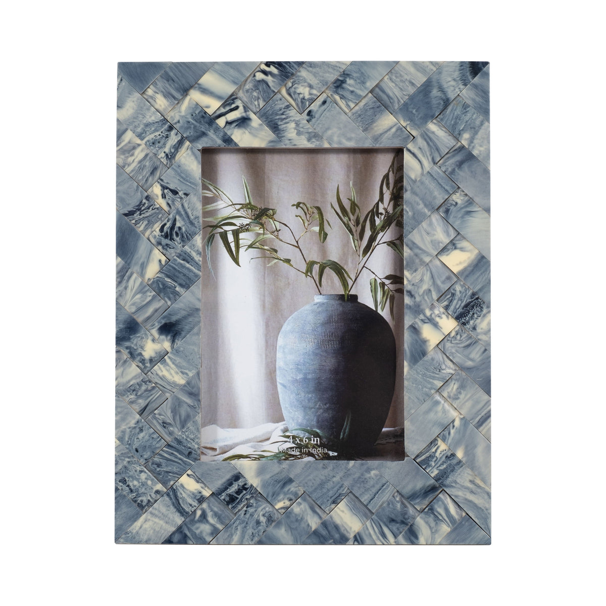 Woven Photo Frame - Blue / Ivory