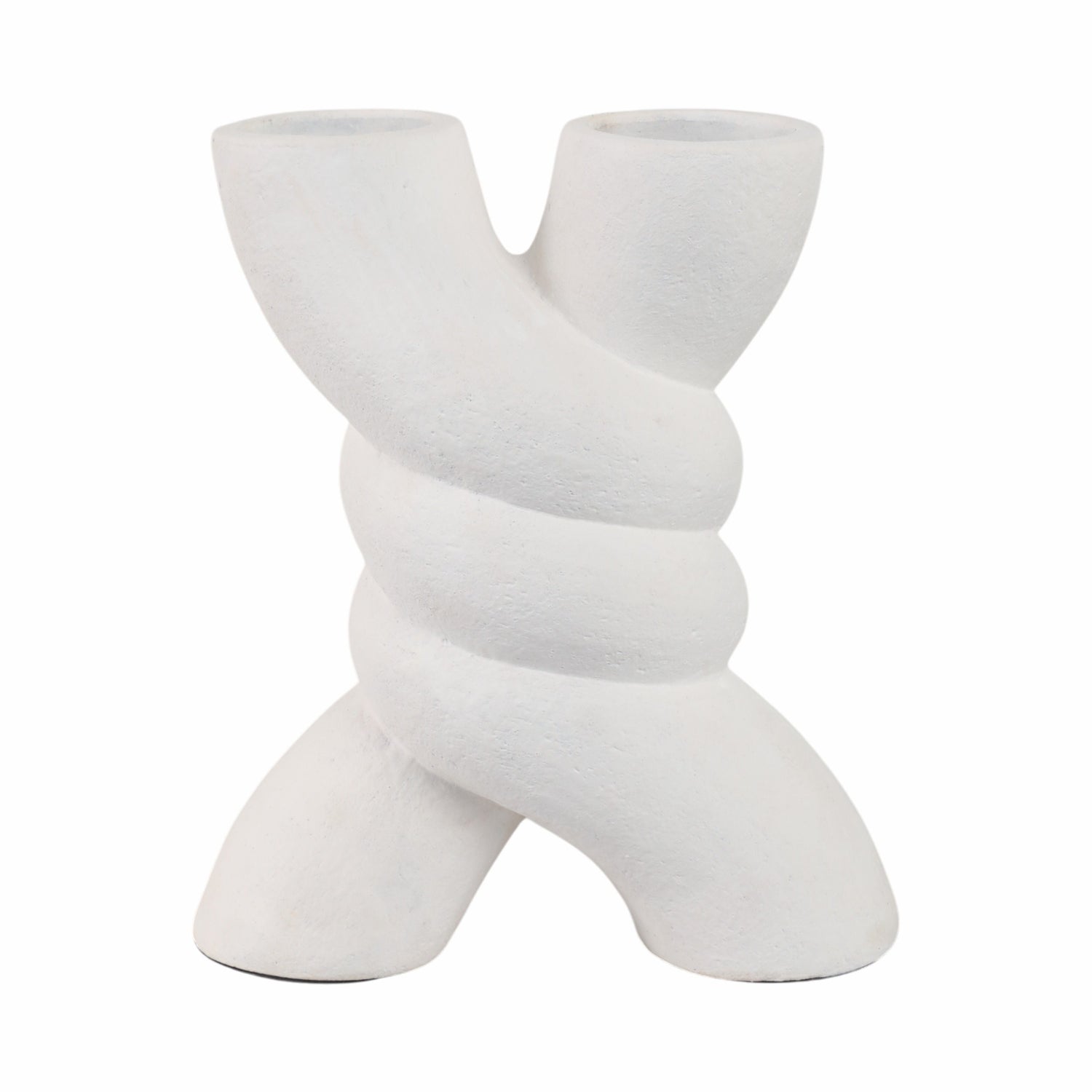 13" Twisted X Shape Terracotta Vase - White
