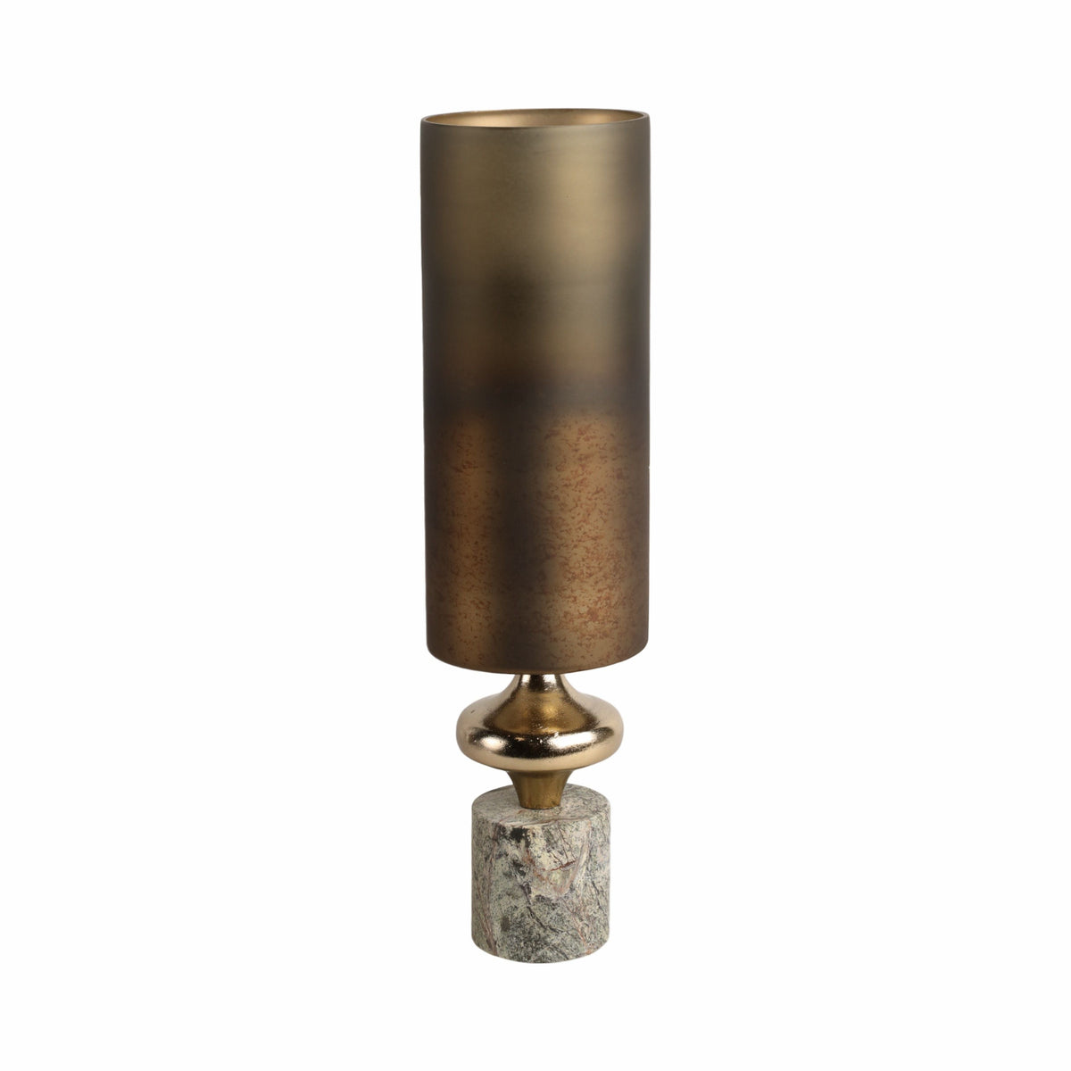 Kano Large Glass Hurricane With Stone Base - Dark Brown