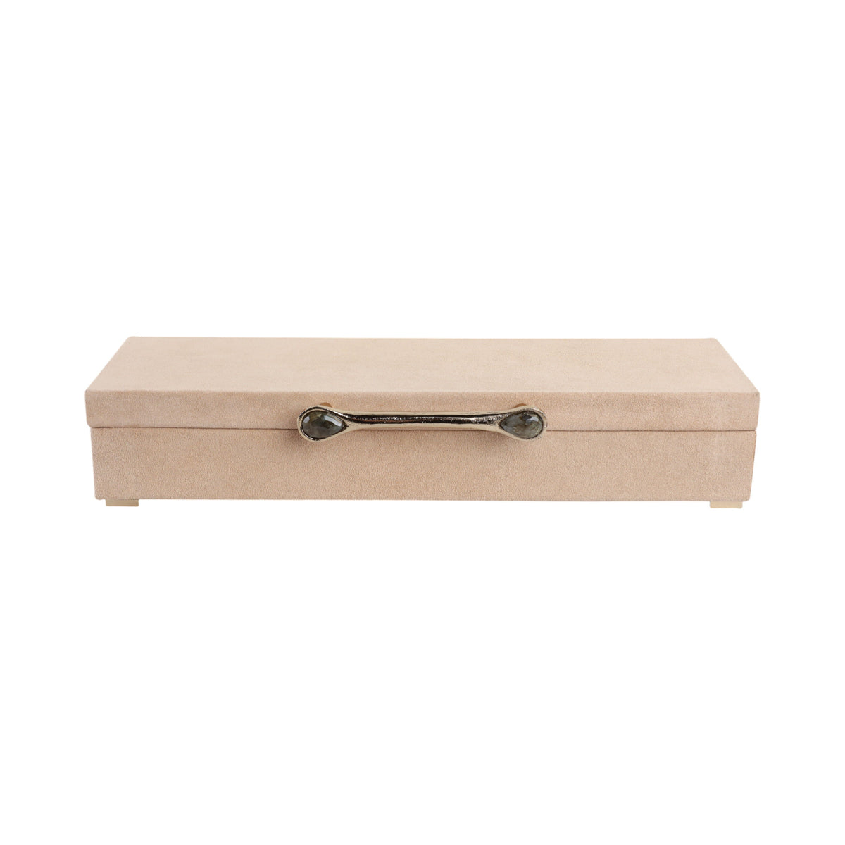 Kelsie Suede Labradorite Gemstone Hardware Box - Tan