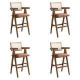 Harley - Nutmeg Brown Solid Wood And Rattan Upholstered 30" Bar Height Barstool