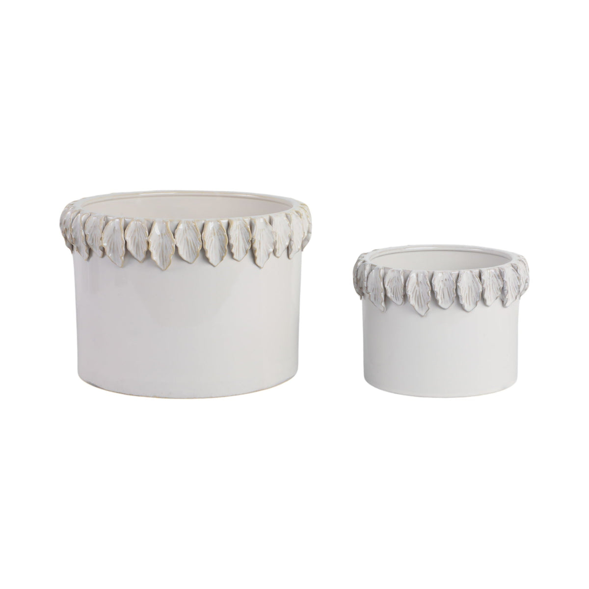 7" / 11" Leaf Applique Planters (Set of 2) - White