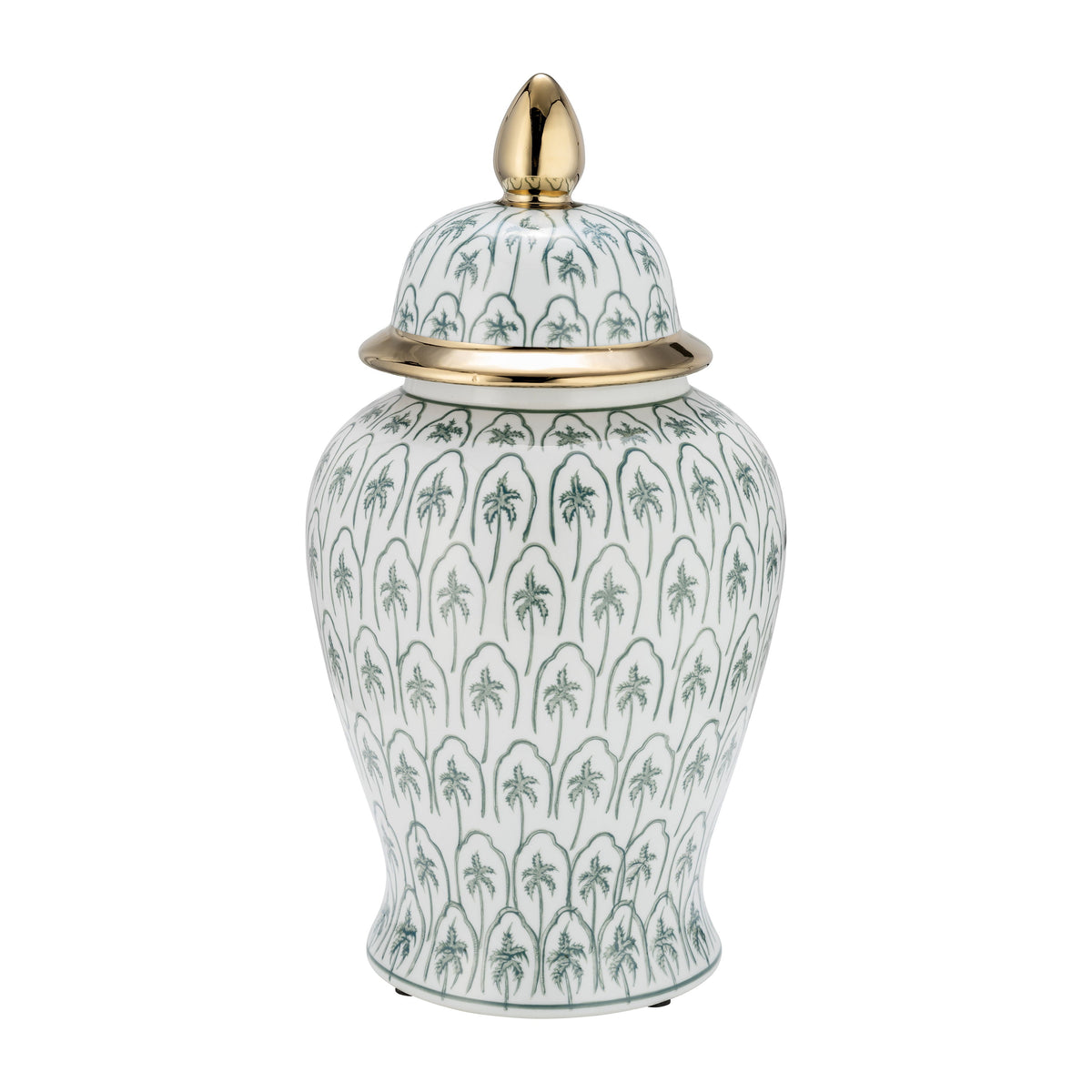 Ceramic 18" Temple Jar - Green/Gold