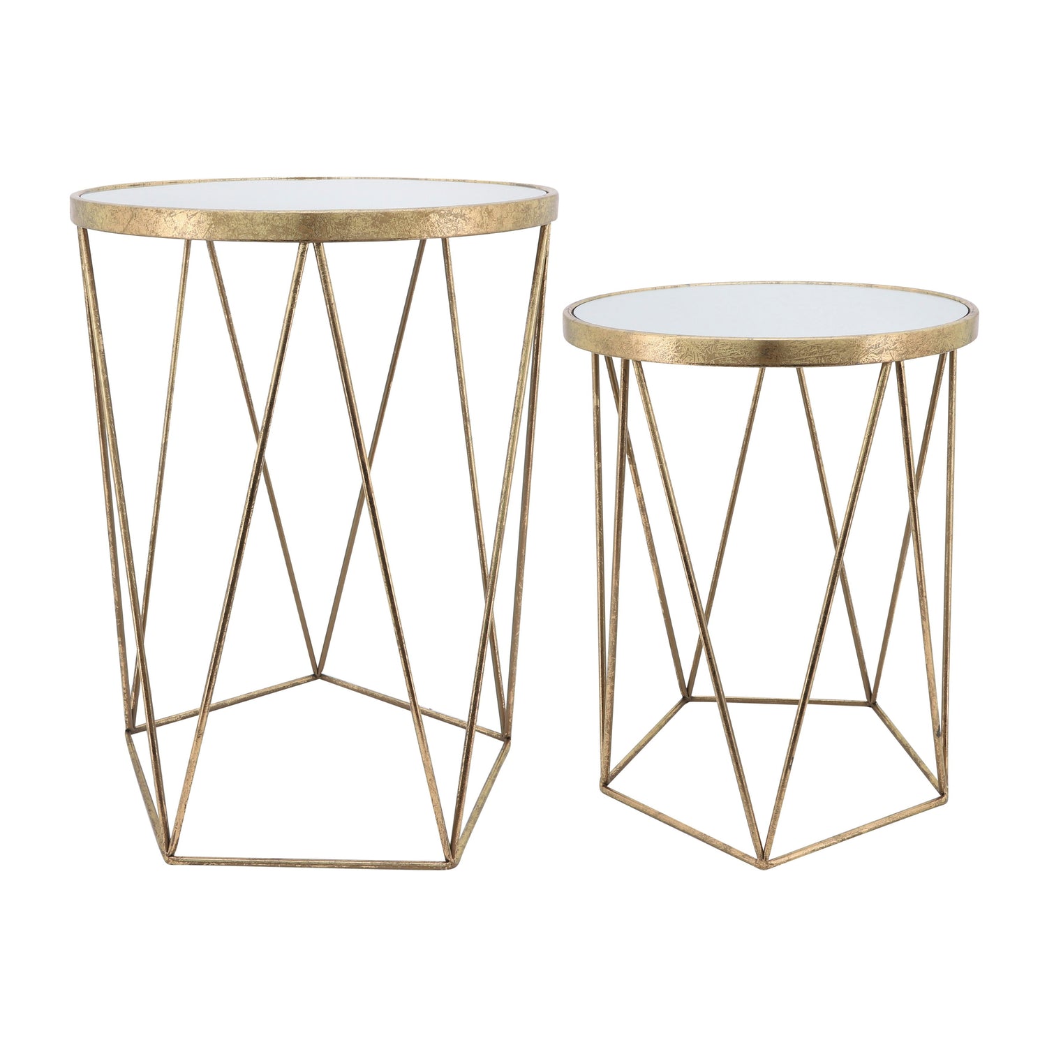 Metal Side Tables Mirror Top 20/24" (Set of 2) - Gold